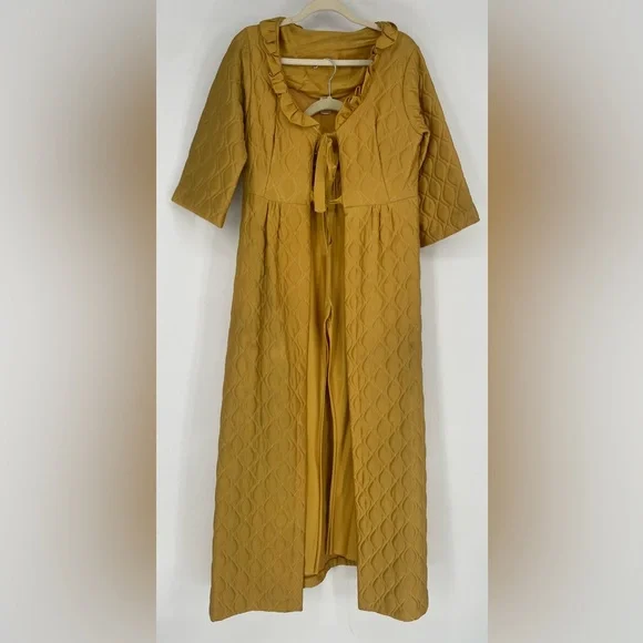 Vintage Gold Quilted Lounge Set Maxi Bed Jacket & Slinky Pants - Picture 3 of 17
